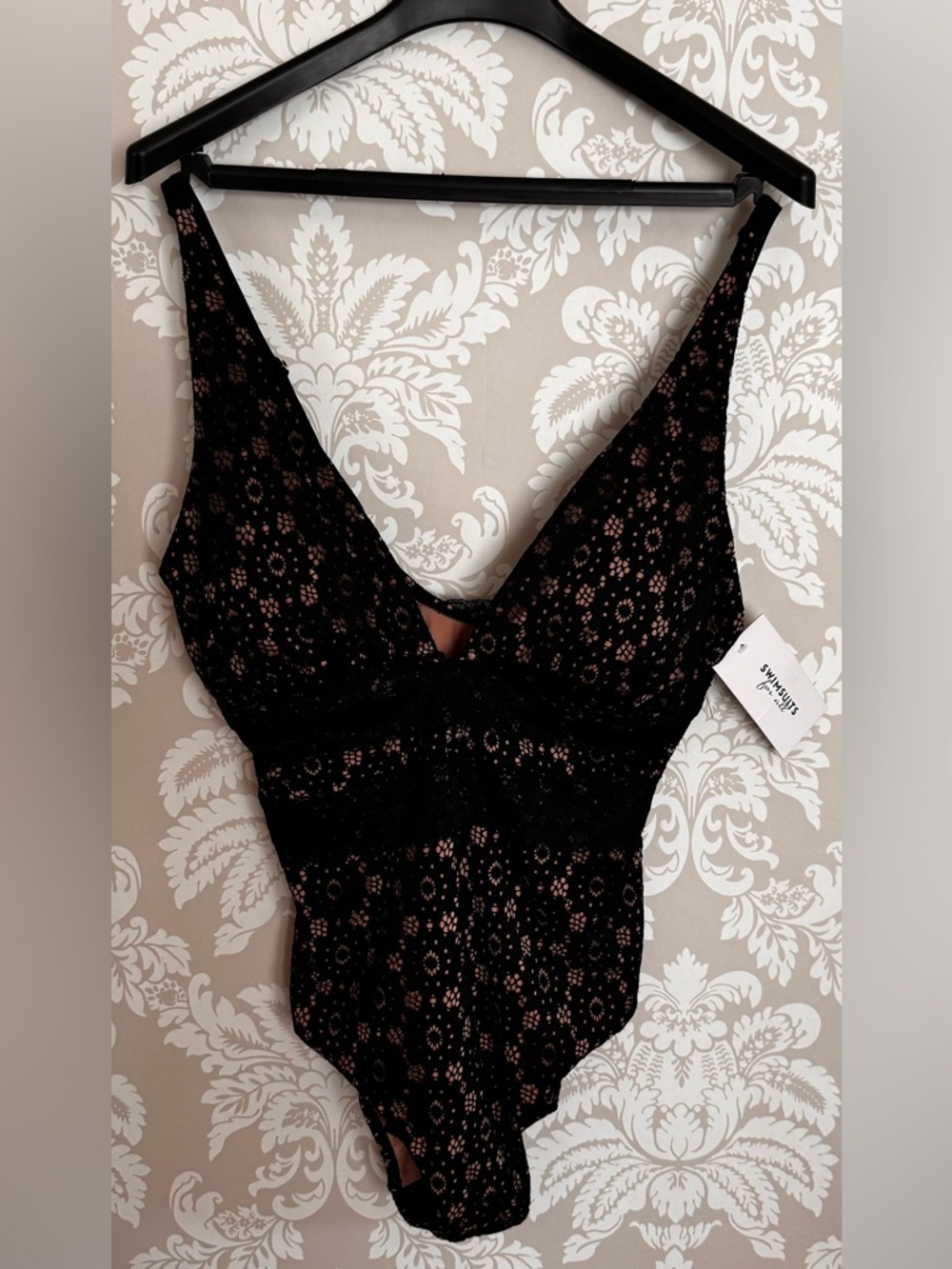 Swimsuits For All Black Floral Lace One-Piece